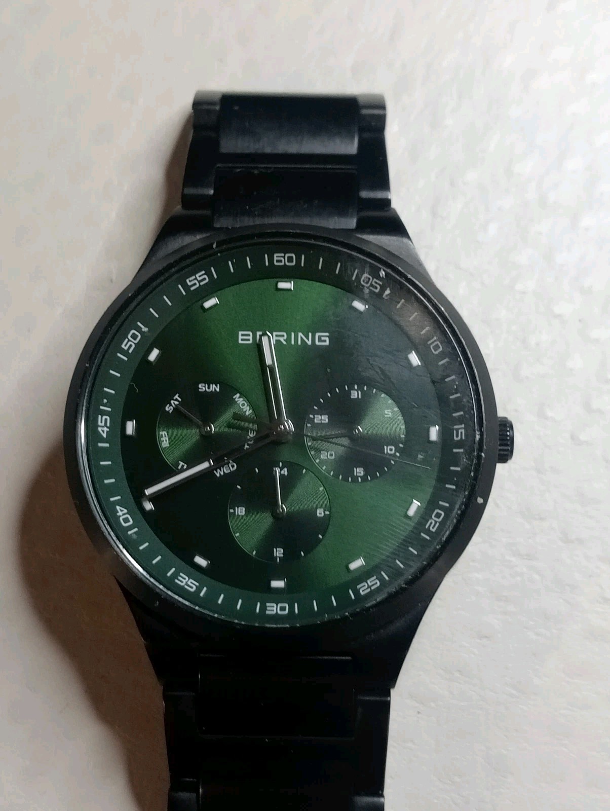 Mens Bering Watch 11740-728 Working Battery In Dark Green Dial Good Used…