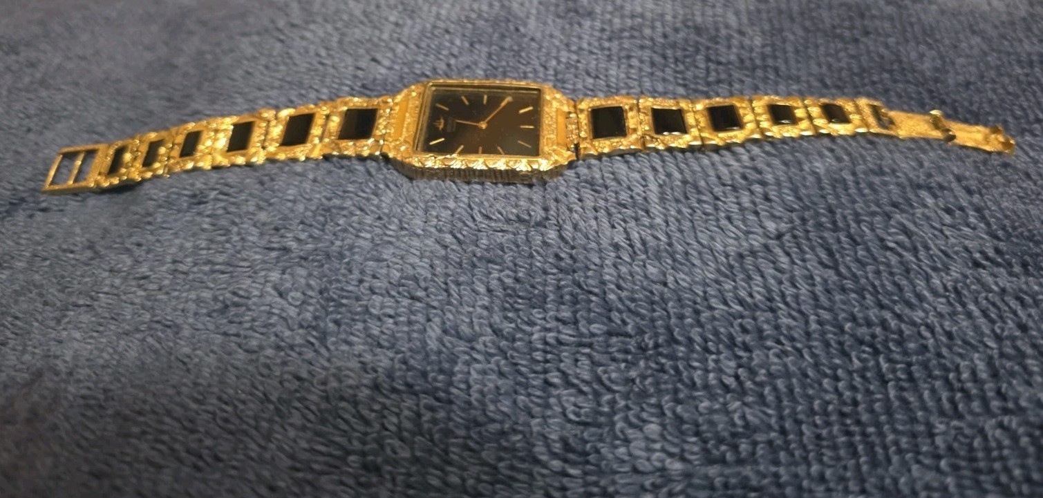 14k “43gram” Solid Gold Watch With Black Onyx Inlay