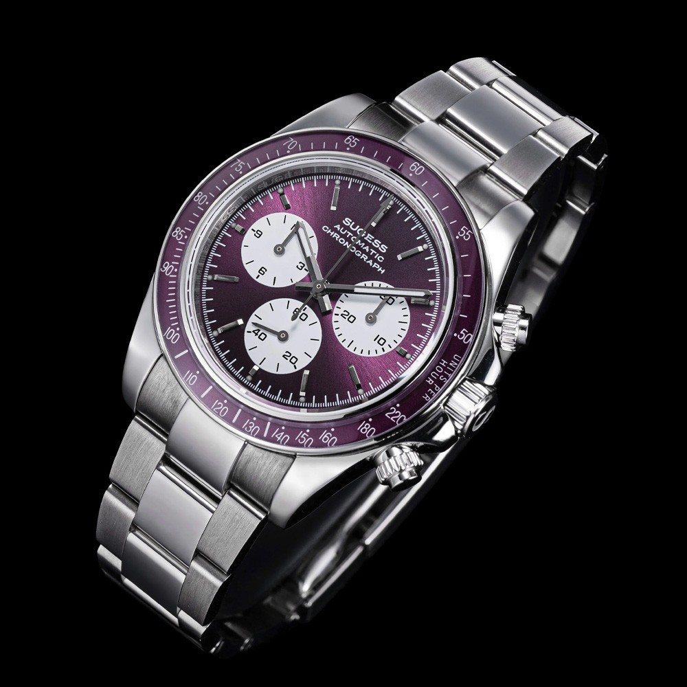 Sugess S473 Chronograph Automatic Steel Purple White Sapphire Men’s Watch