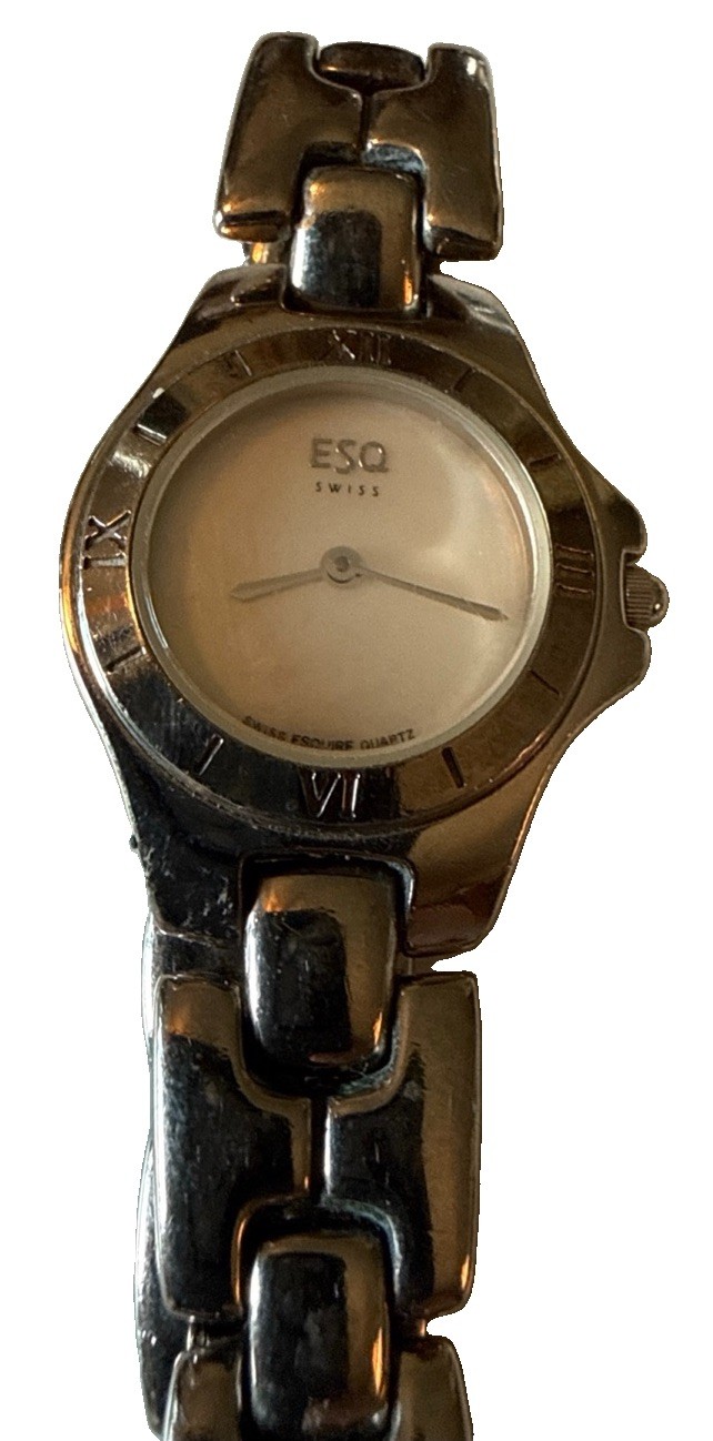ESQ Swiss Watch Women 6.25 Dial Silver Tone Round 100532B New Battery Running