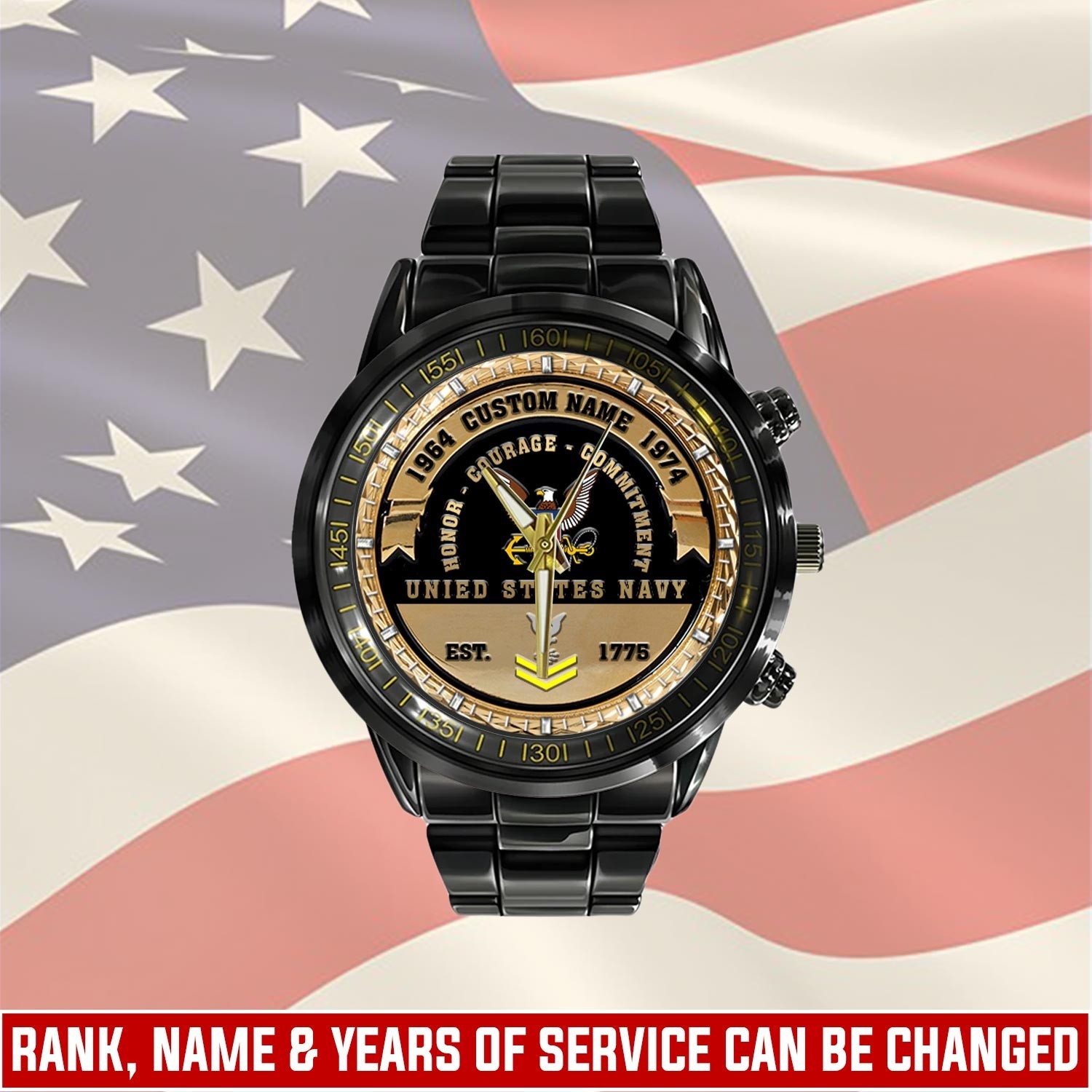 US Navy, E 8 Gold – Black Stainless Steel Watch