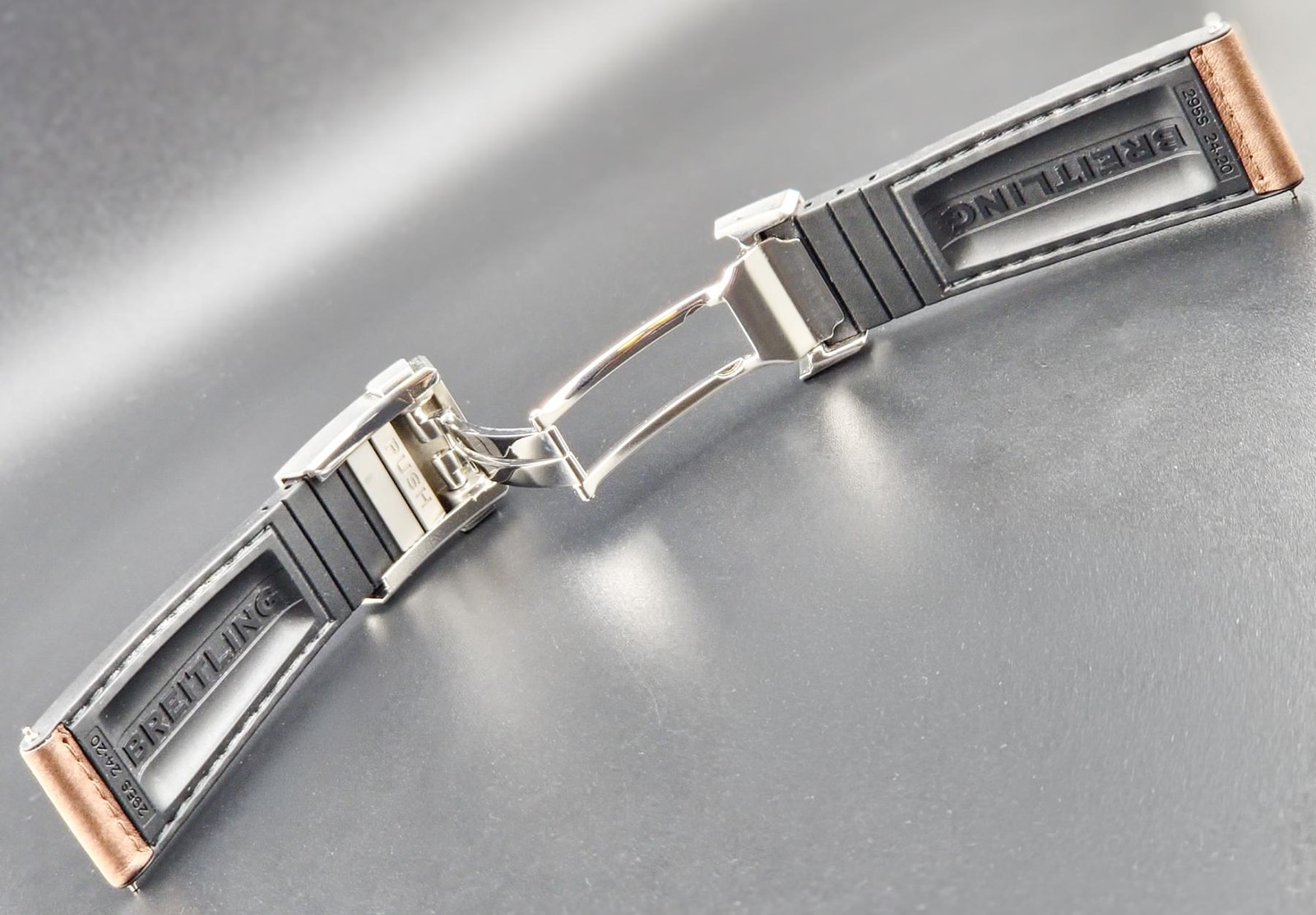 Breitling 295S Brown Leather/Rubber Strap 24mm w/Deployant Clasp