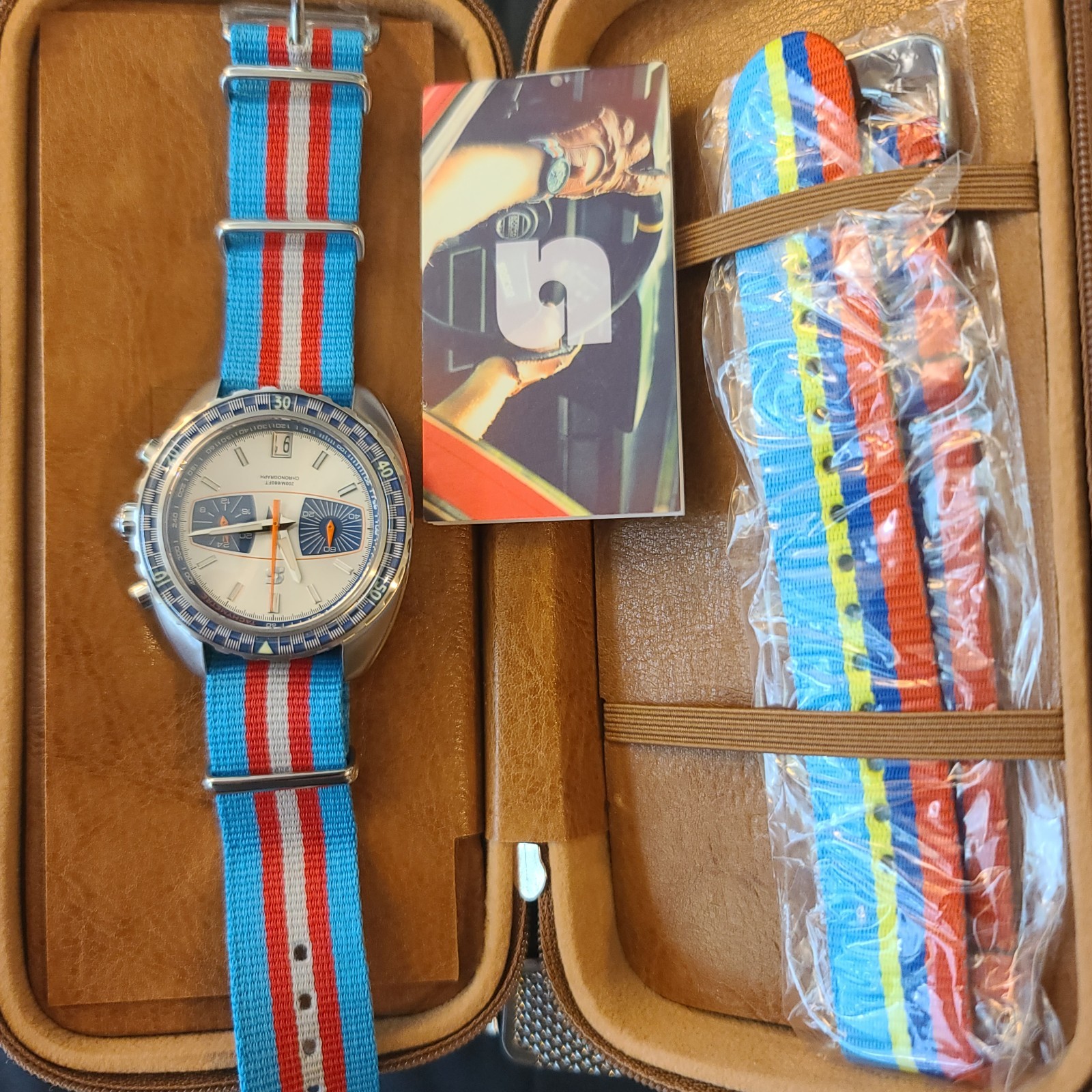 Straton Synchro Racing Chronograph Silver Blue Dial 40mm Quartz Blue Orange