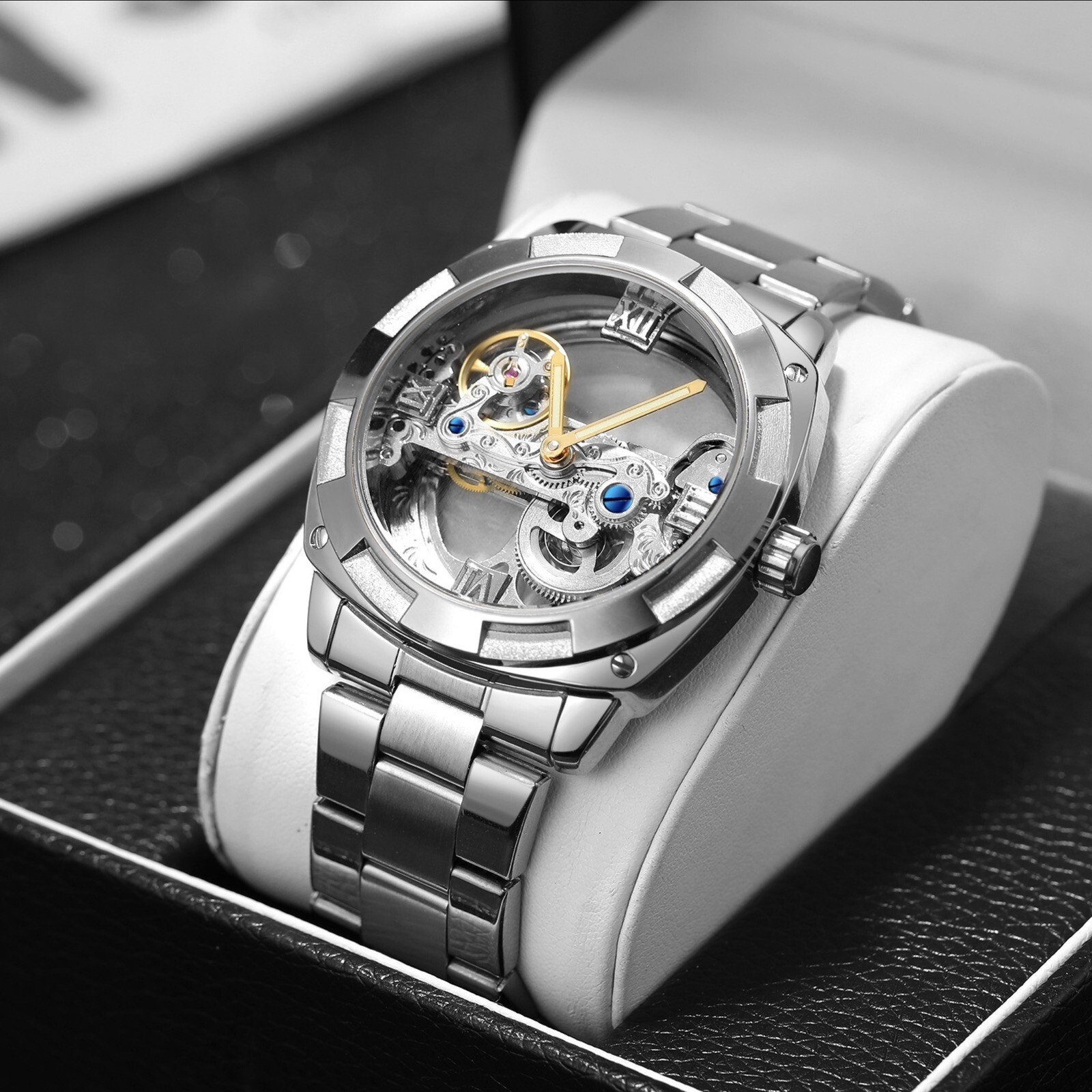 Forsining Mens Skeleton Mechanical Waterproof Luxury Watch Hollow. Gift Idea