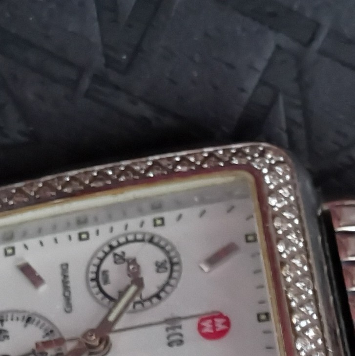 MICHELE Deco Diamond Bezel Chronograph Quartz White Dial 5 ATM SS Bracelet
