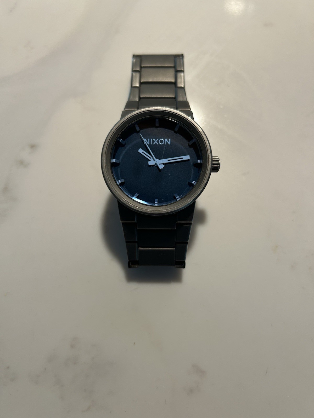 Nixon Cannon Quartz Wristwatch Black Metal Bracelet Round Blue Dial Fixed Bezel
