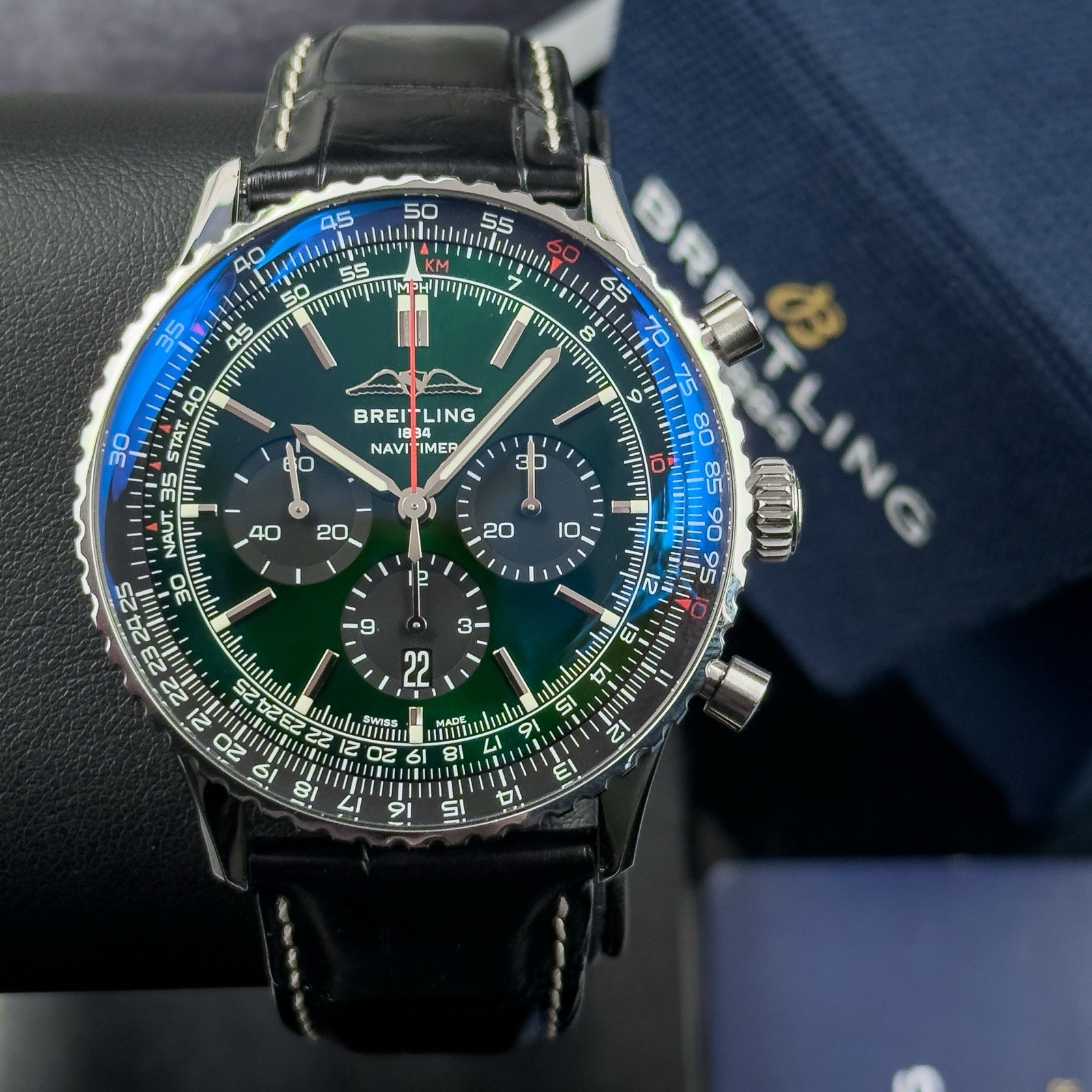 2022 Breitling Navitimer B01 46mm AB0137 Green Dial Under Warranty