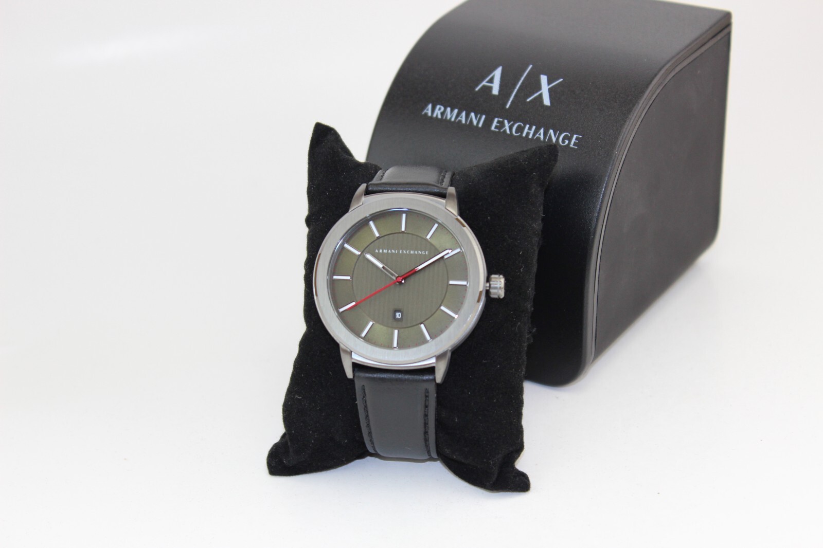 NEW AUTHENTIC ARMANI EXCHANGE MADDOX BLACK GREEN SMOKE LEATHER AX1473 MENS WATCH