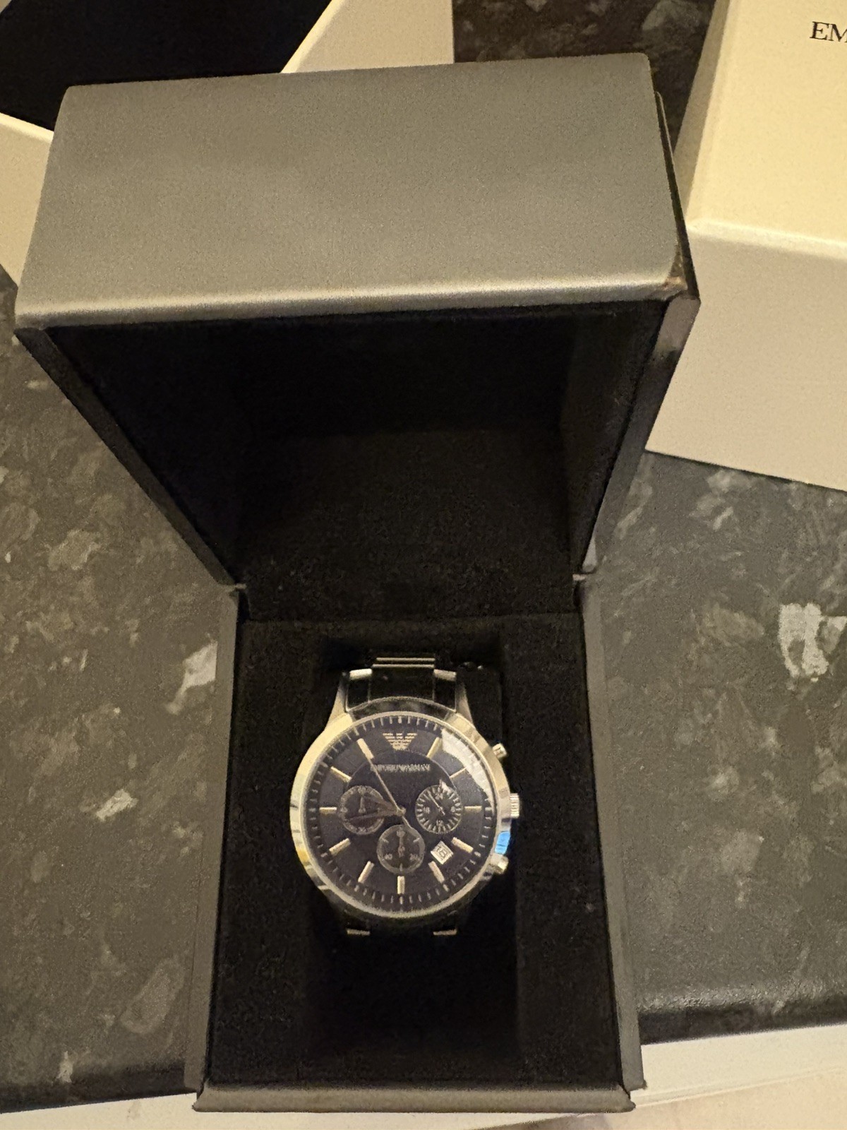 Luxury Emporio Armani AR2448 Mens Watch with Chronograph and BLUE DIAL