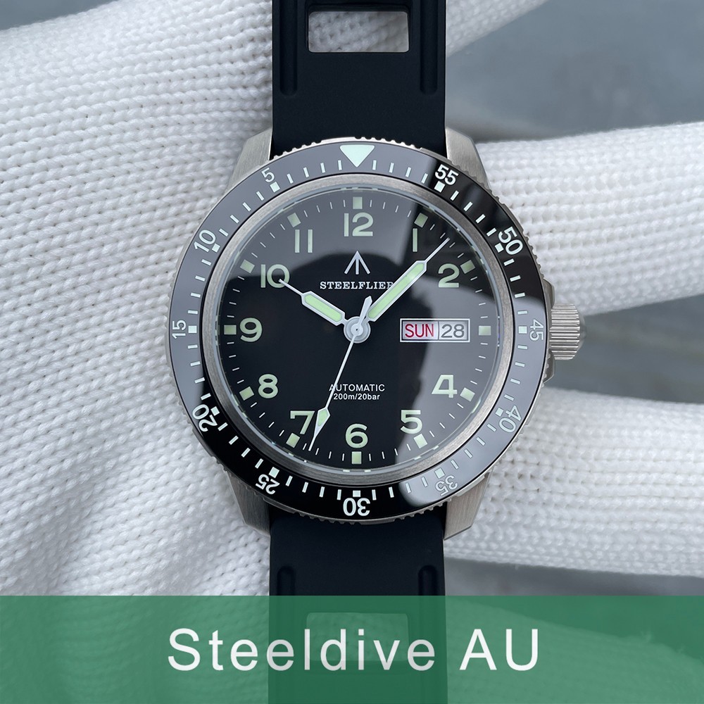 Steeldive Steelflier SF787, Classic Pilot, NH36, Sapphire, Lume, Diving, Rubber