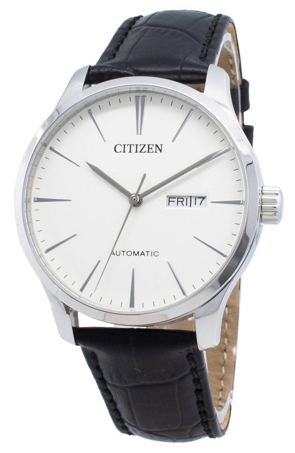 Citizen White Dial Dress Automatic Leather Strap NH8350-08B 50M Mens Watch