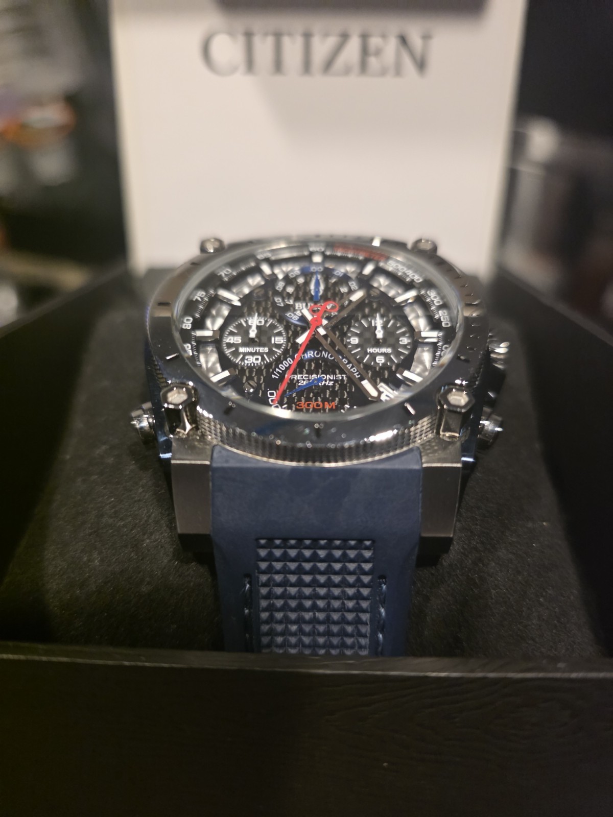 Bulova Precisionist Quartz Chronograph 300m 46mm Blue/Black Dial Date Box