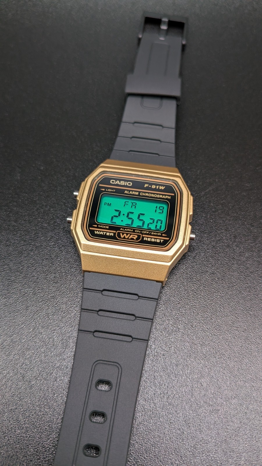 Casio F-91W Emerald Green Custom Mod Retro Vintage Digital Watch Black Gold
