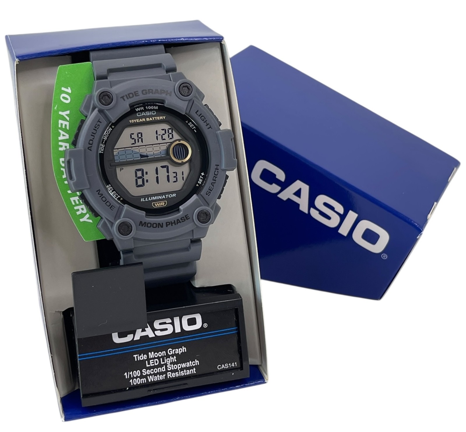 New Casio Tide Graph Moon Phase Gray Sports Water Resistant Watch WS-1300H-8AVCF