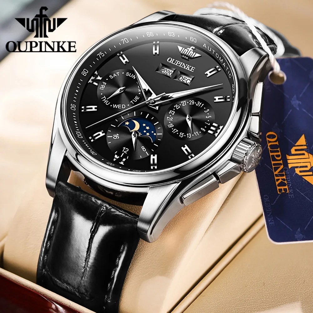 Automatic Mechanical Waterproof Watch Moon Phase Luxury Dial Men’s Men Strap