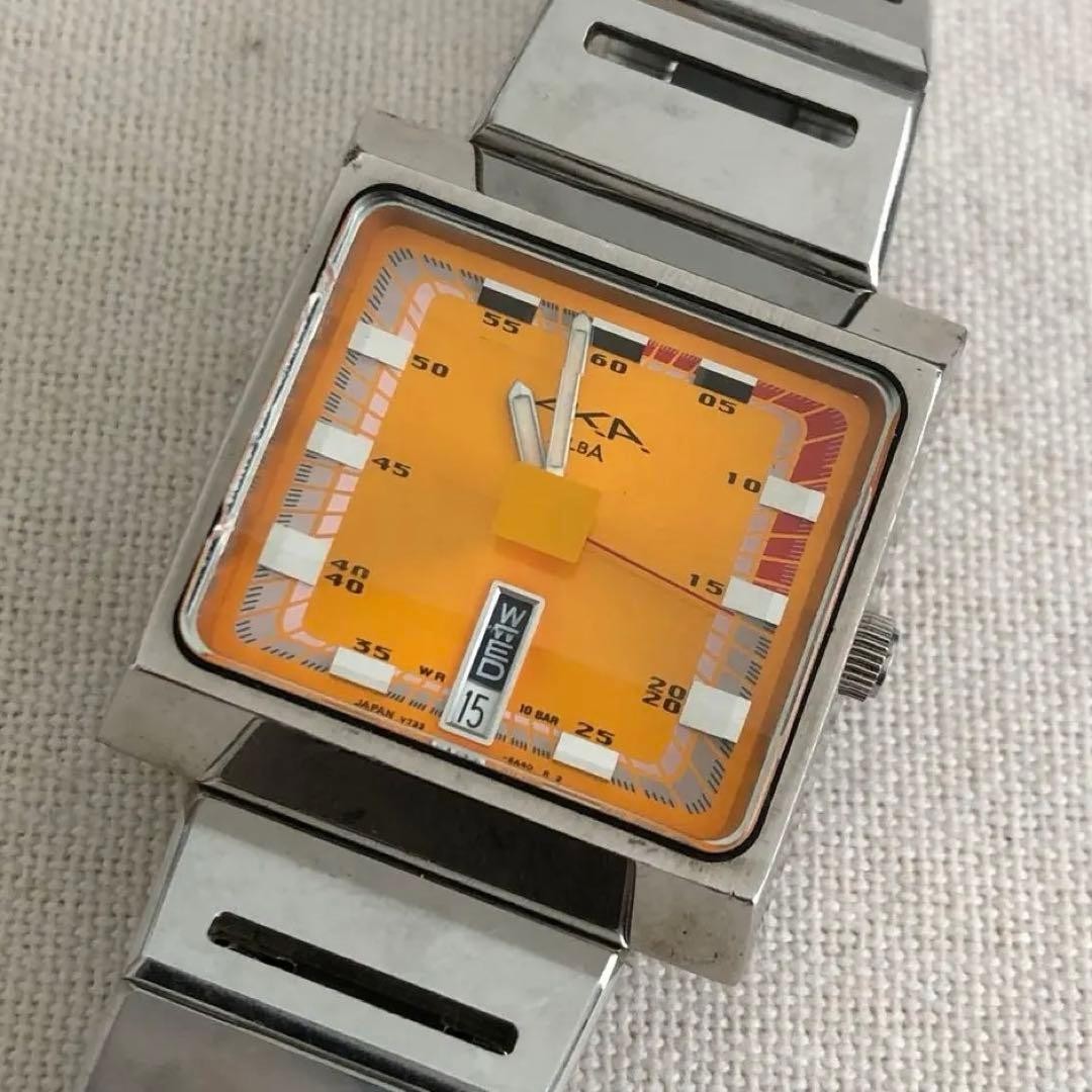 SEIKO ALBA AKA V733-5A40 Quartz Orange 34mm Men’s Watch Vintage 1996