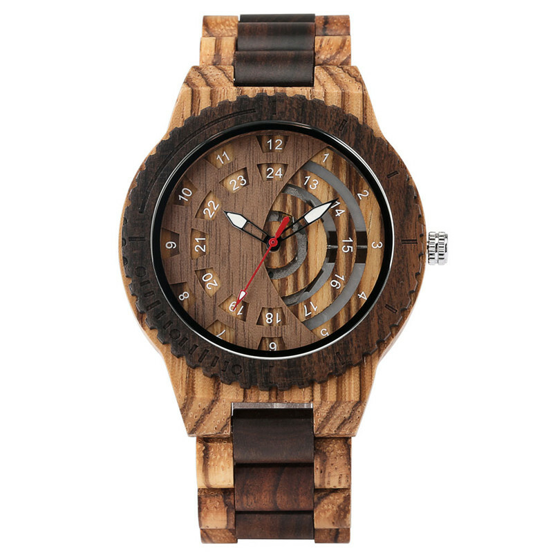 Luxury Nature Wood Men’s Wooden Quartz Wristwatch Full Bamboo Bracelet Band Gift