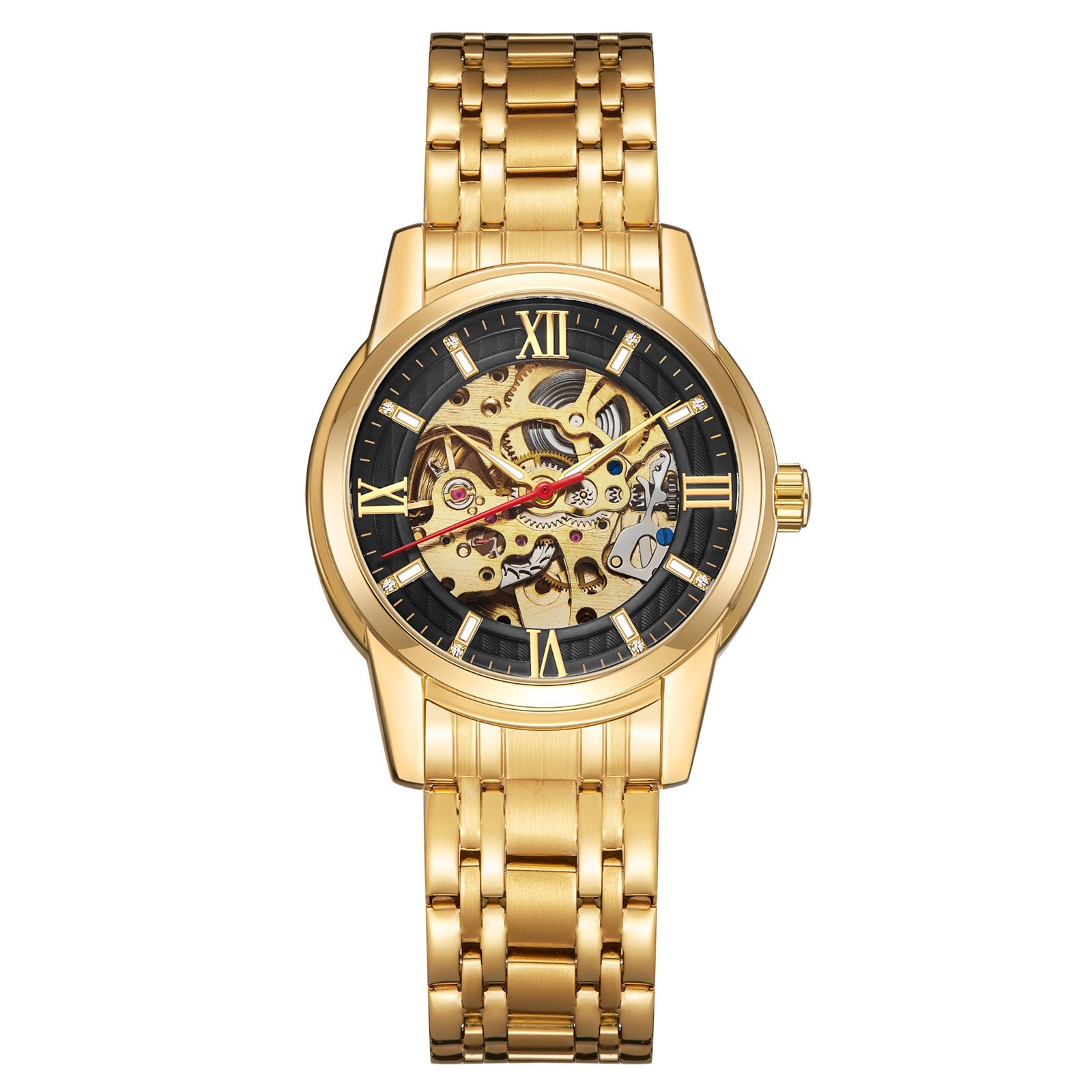 Kenneth Scott Men’s Mechanical Casual Watch | Black Dial, Gold Case & Strap