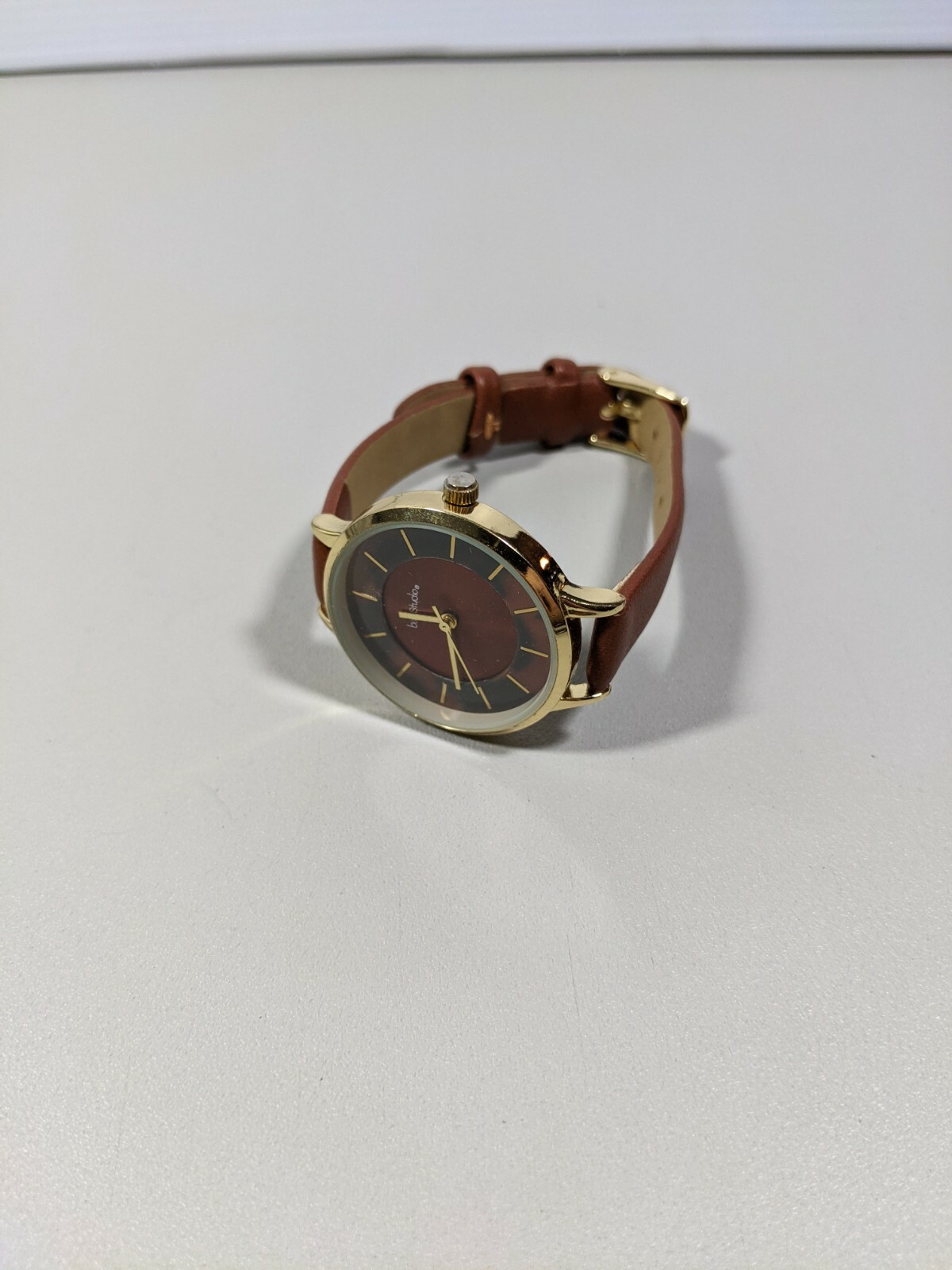Bay Studio Brown Red Dial Gold Tone Case Brown Faux Leather Band Watch 8 Inch