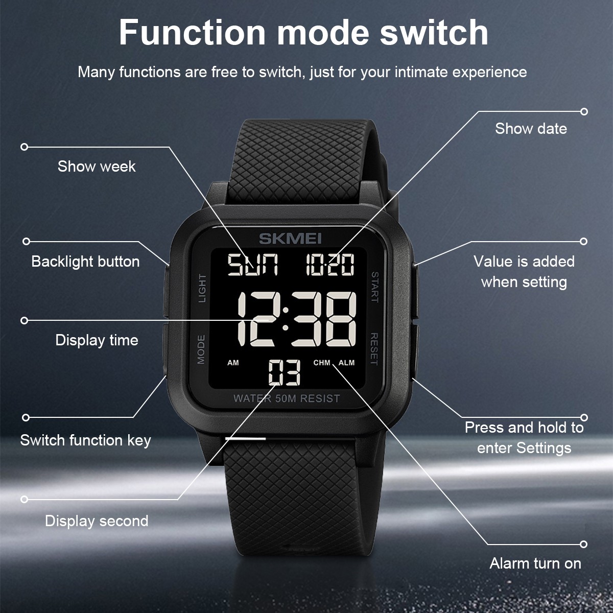 MEN SKMEI 1894 Multifunction Waterproof Digital Sports Watch Stopwatch Timer NEW