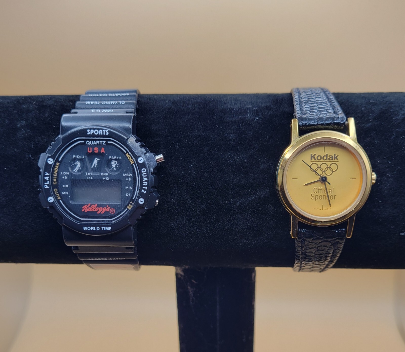 2 Vintage 1992 Olympic Sponsor Watches~Kodak (Works) & Kellogg’s (Not Working)