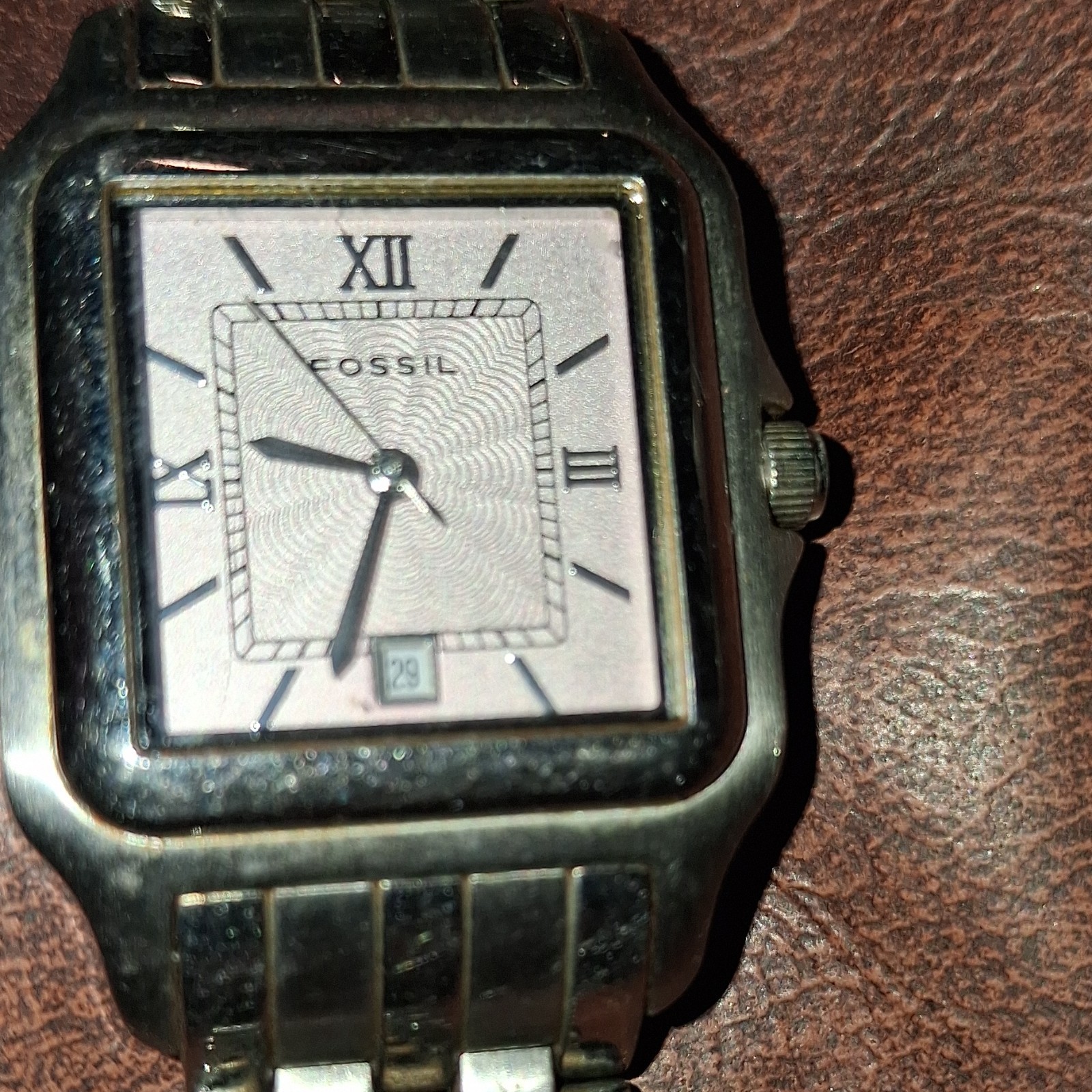 Fossil Quartz 30m Silver Dial Date Square Stainless Steel Bracelet Watch