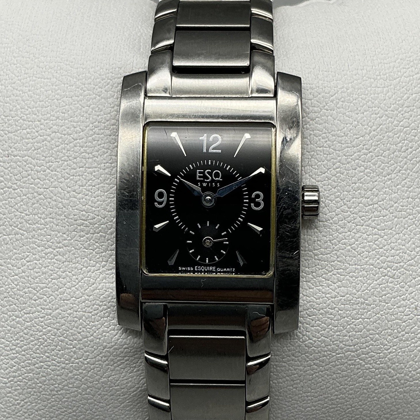 ESQ Movado Womens Watch 21mm Black Dial Stainless E5563 New Battery 6.5″
