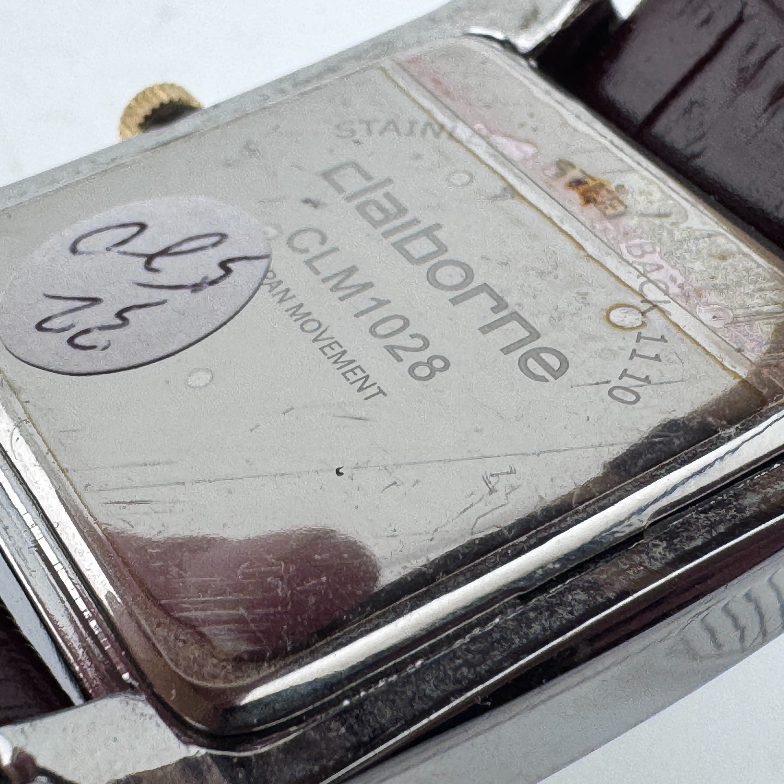 Claiborne Quartz Watch Men Silver Rectangle Date Leather Japan Analog New Batter