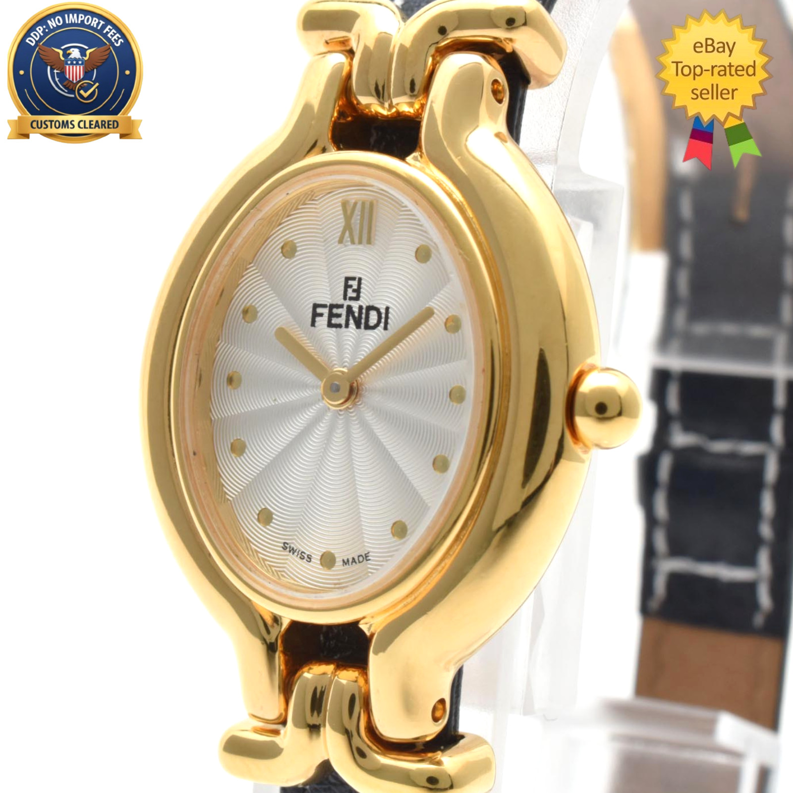 [MINT] Vintage FENDI 640L Silver White Dial Gold 23mm Quartz Women’s Watch JAPAN
