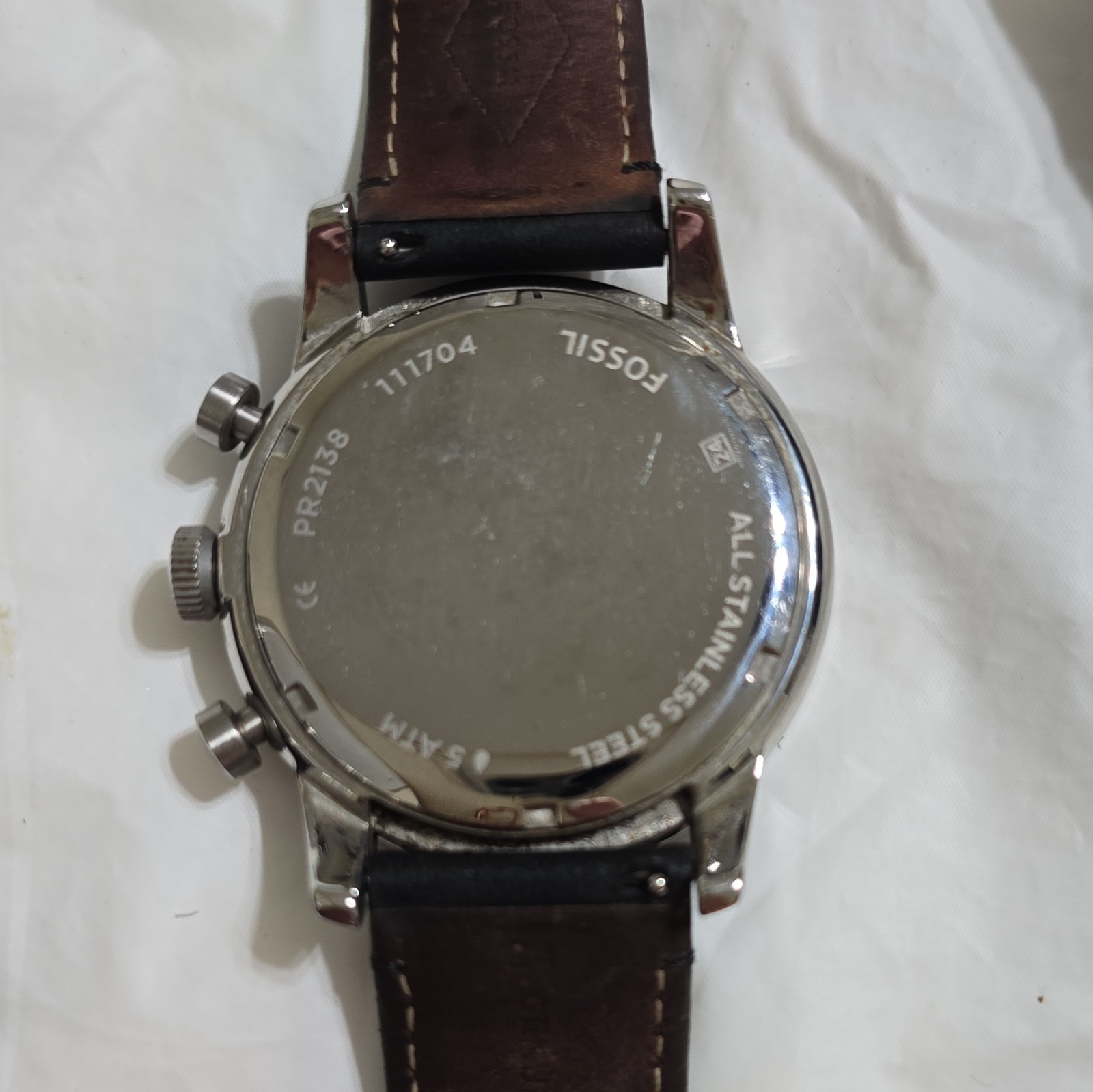 Fossil PR2138 Men’s Quartz Chronograph Watch Black Dial Leather Strap 43mm