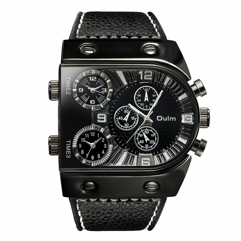 OULM Casual Men’s Multiple Time Zone Military Quartz Wrist Watches Leather Strap