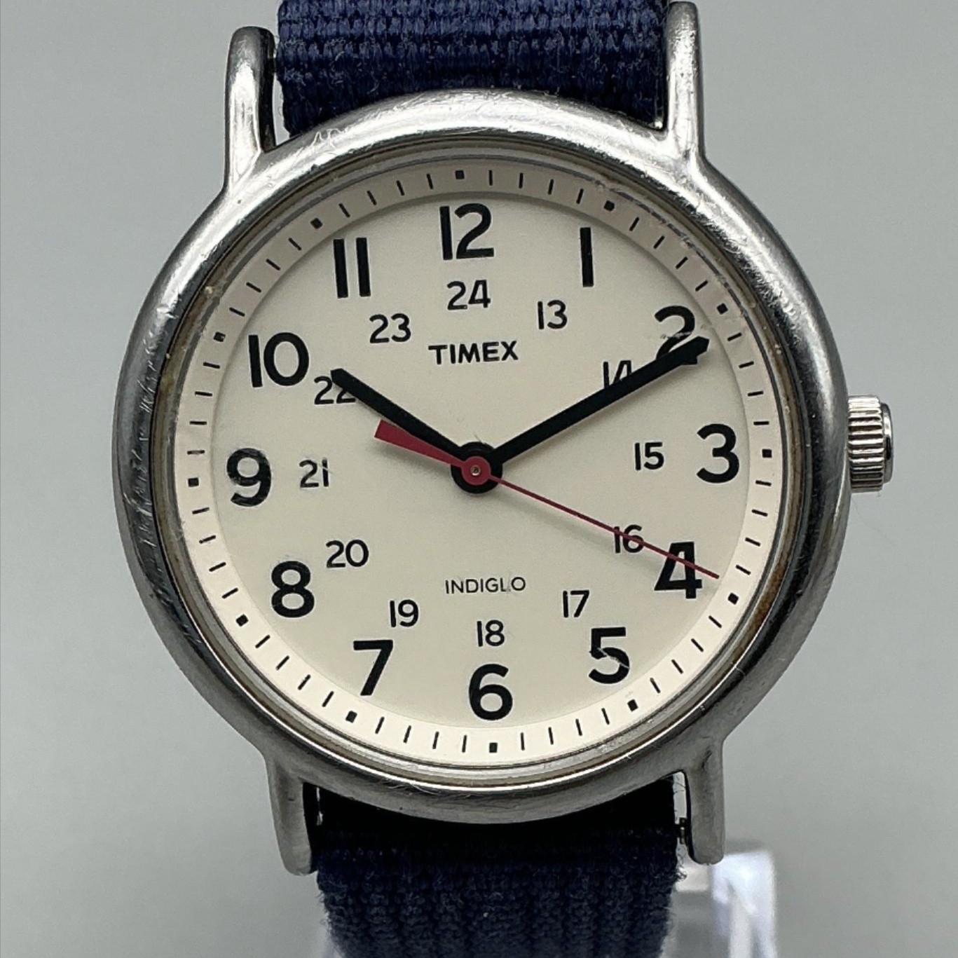 Timex Weekender T2N651 Mens Watch 38mm Cream Dial Blue Nylon Indiglo New Battery