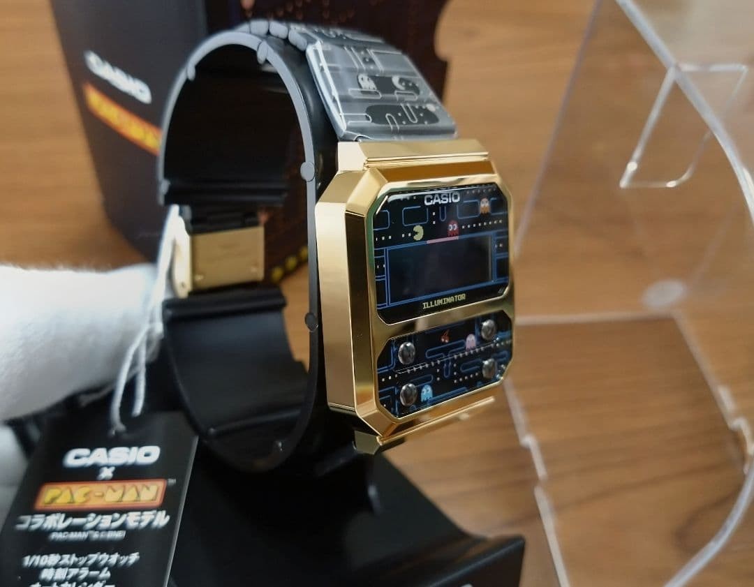 Casio A100WEPC-1BJR Pac-Man Collaboration Quartz Watch 40.7mm Gold Plated