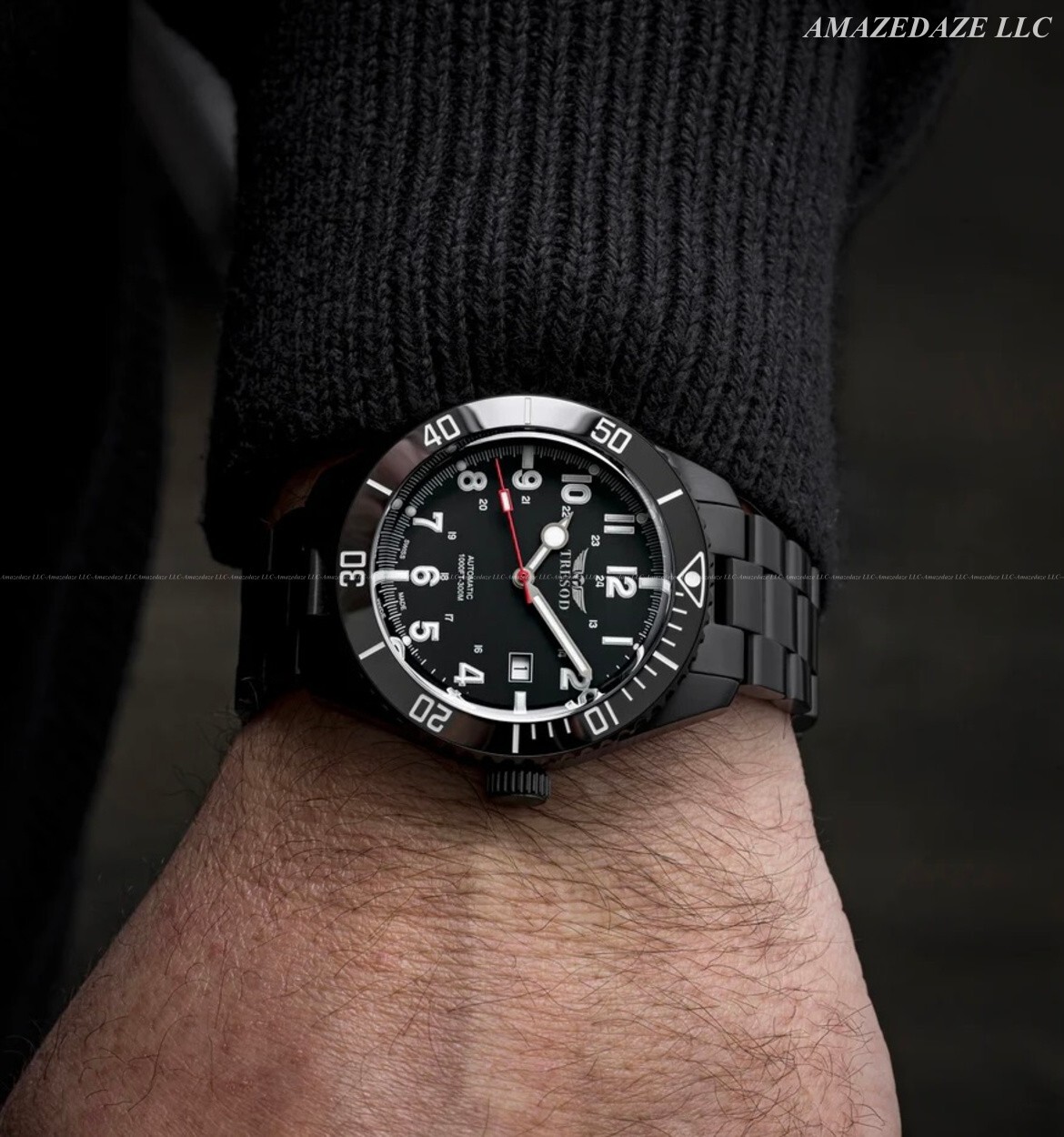 Tresod Men 42mm SWISS MADE SW200 Ocean Master Sapphire & Ceramic DLC SS Watch !!