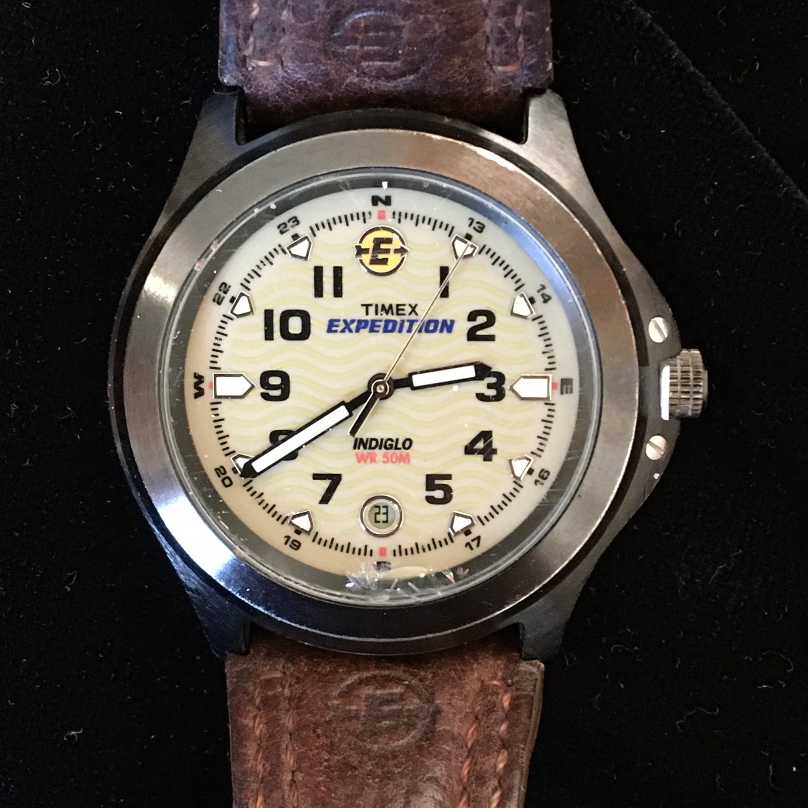 TIMEX EXPEDITION Watch Indiglo Cream Dial 905 03 Men’s FULL WORKING Vntge *READ*