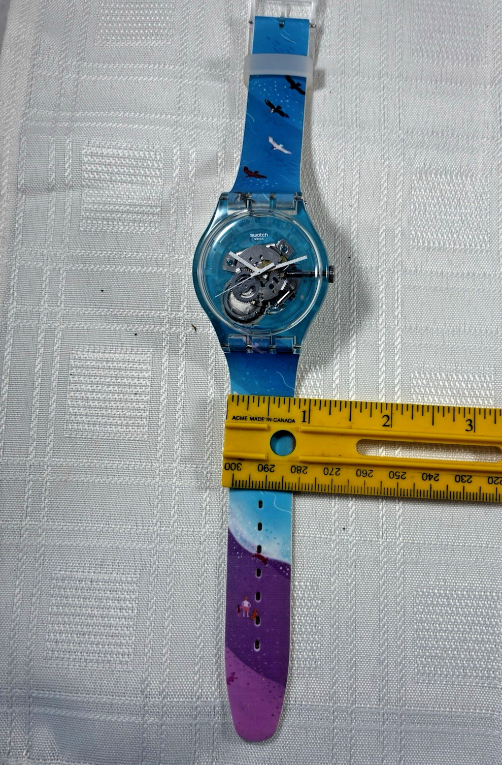 Swatch Automatic Skeleton Dial birds Blue Clear Plastic Wristwatch (not working)
