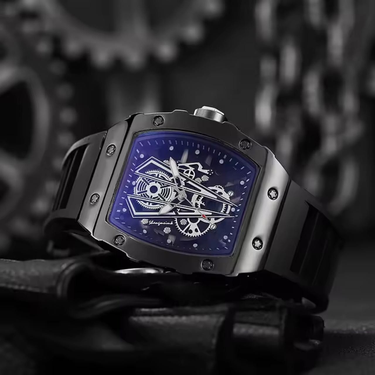 Men’s Luxury Skeleton Watch – Tonneau Case, Quartz Movement