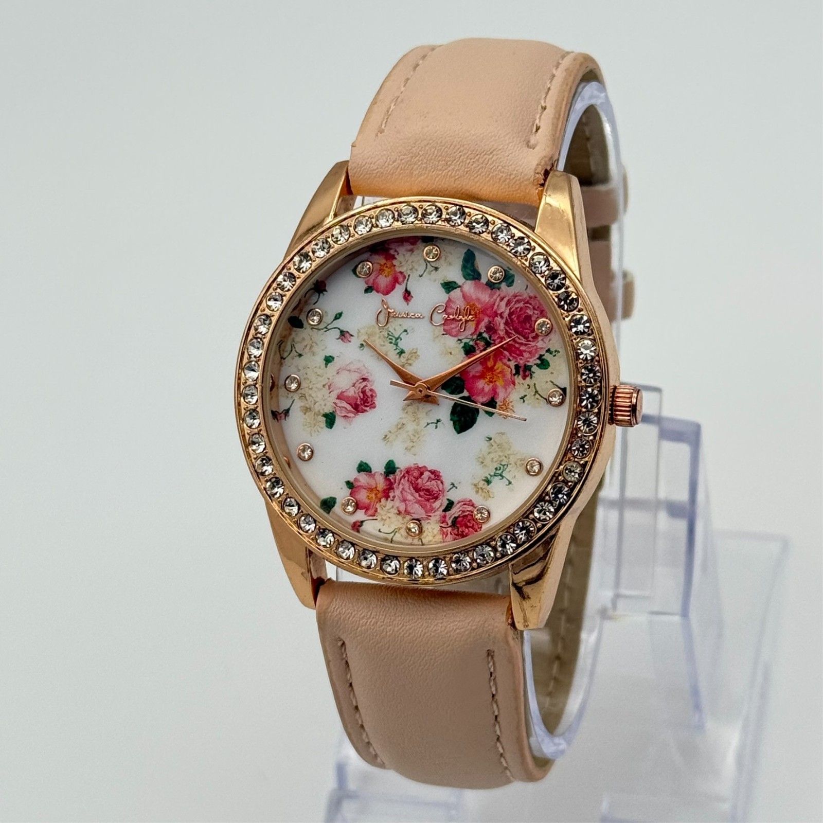 Unworn Women’s JESSICA CARLYLE Rose Gold Tone, Floral Dial Watch, Pink Band Runs