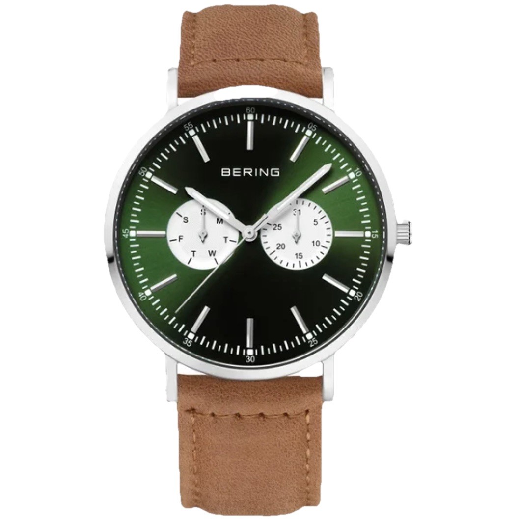 Bering Classic Green Sunray Dial Sapphire Sub Second 40mm Mens Watch 14240-508