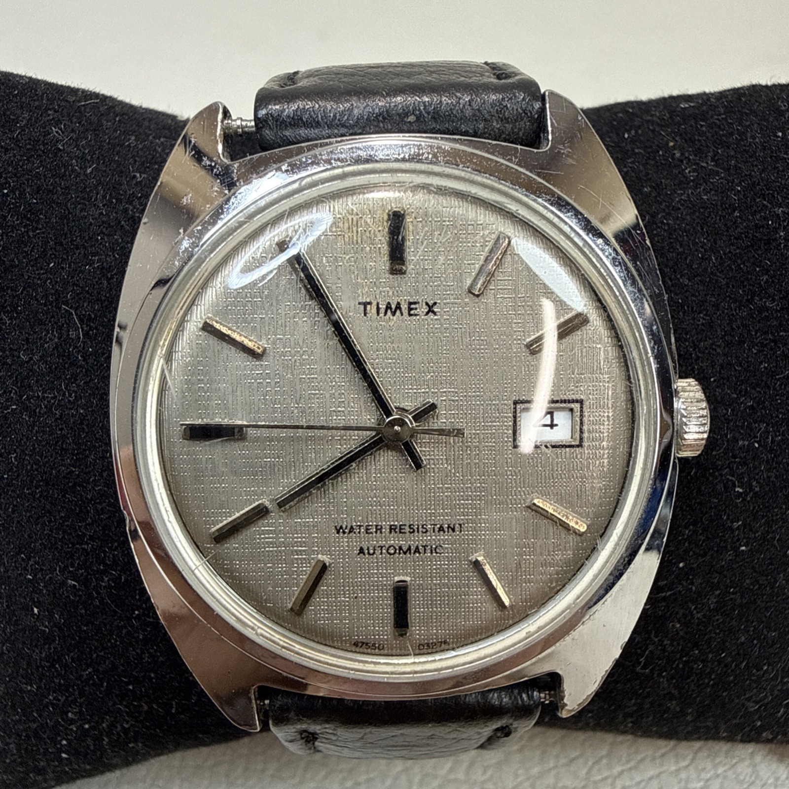 Vintage 1975 Timex Viscount 47550-03275 Linen Textured Dial Automatic Working