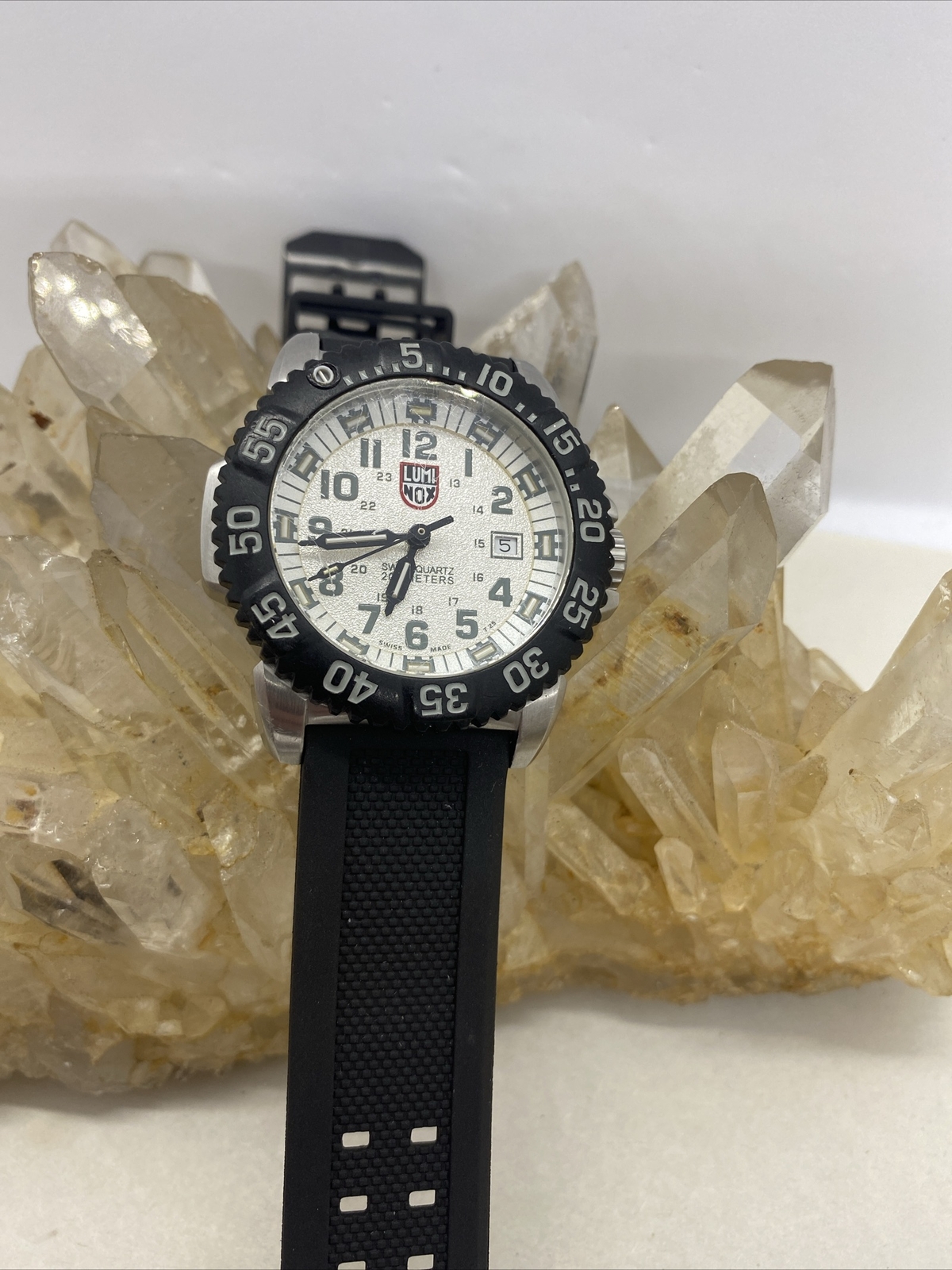 Unique Vintage Lumi Nox 3150 Shiny Silver Dial With New Band Battery And Crown