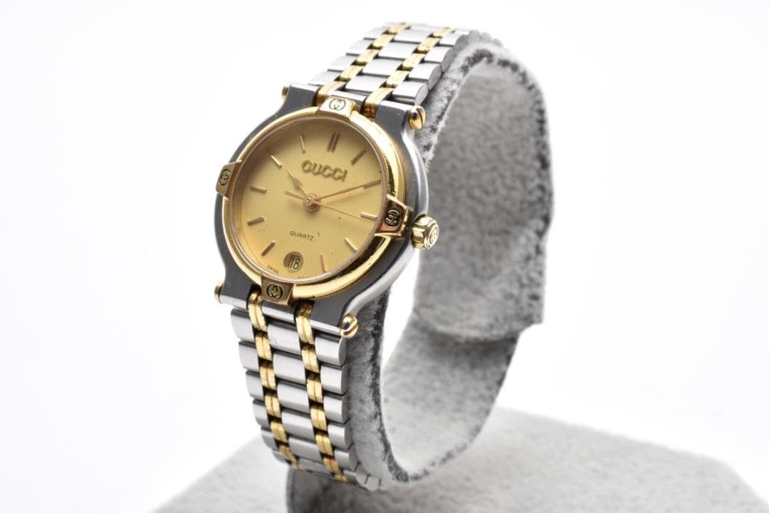 GUCCI 9000L Women’s Quartz Watch Gold Dial Date Used