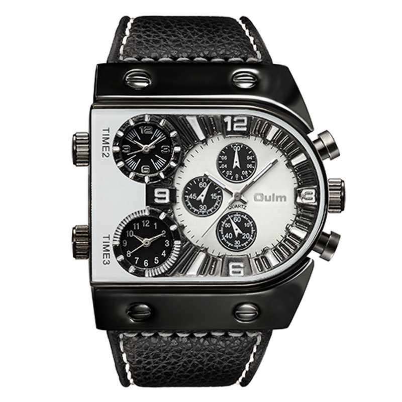 OULM Casual Men’s Multiple Time Zone Military Quartz Wrist Watches Leather Strap