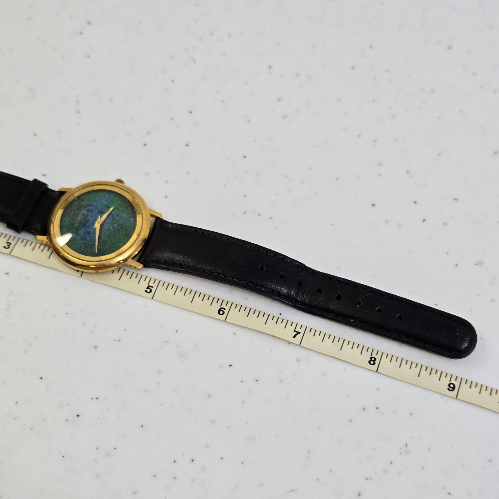 Fossil PC-7306 Round Womens Watch Quartz 35mm Blue Green Gold Black Faceted