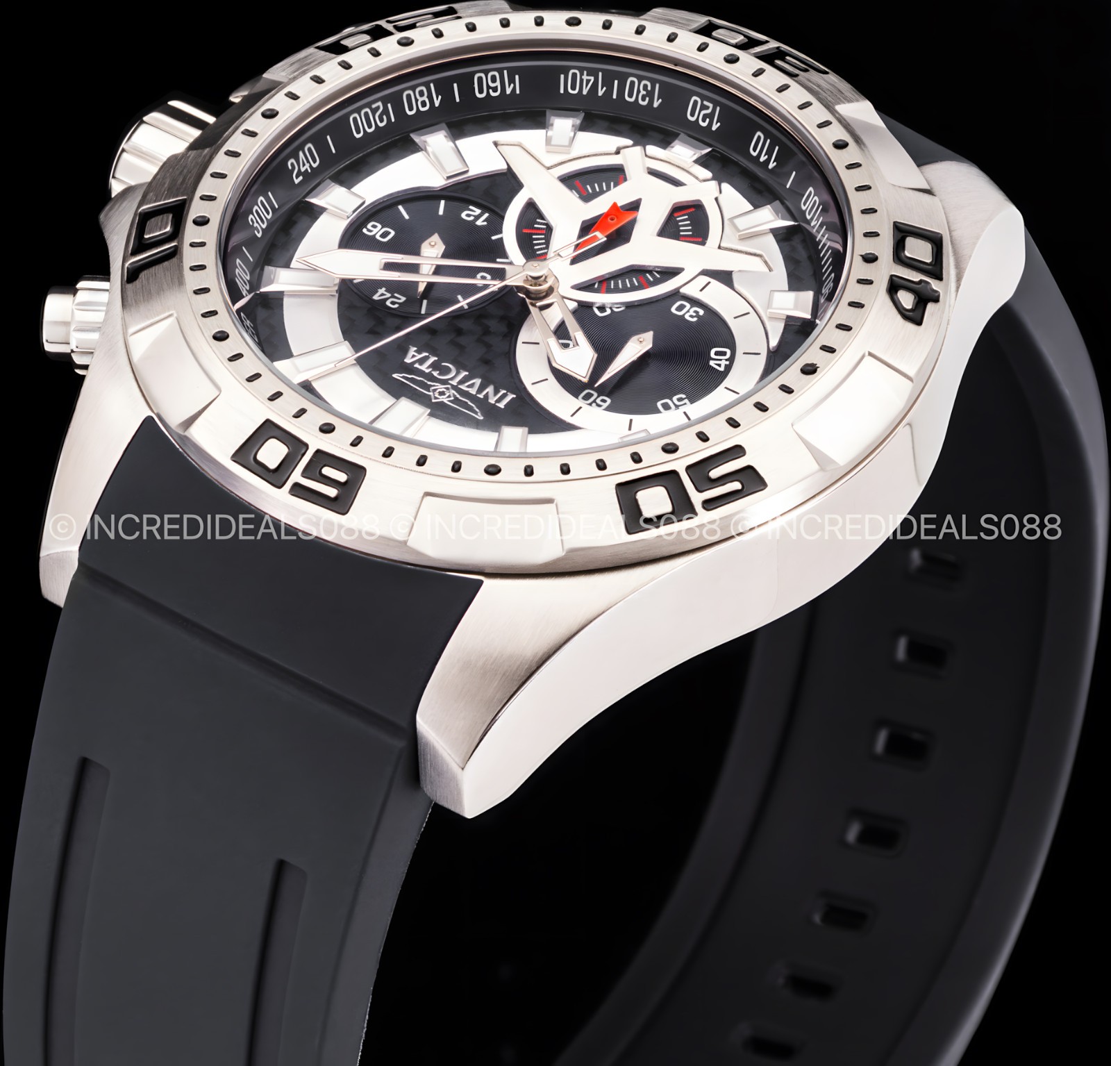 Invicta Mens AVIATOR Multi Function Black Carbon Fiber Dial Black Strap SS Watch