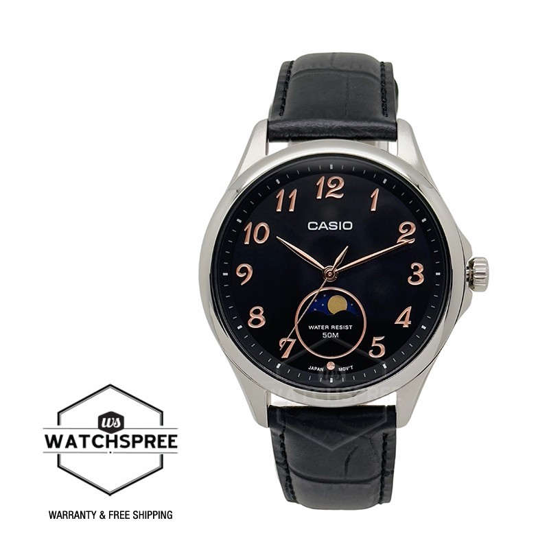 Casio Men’s Analog Black Leather Strap Watch MTPM110L-1A MTP-M110L-1A
