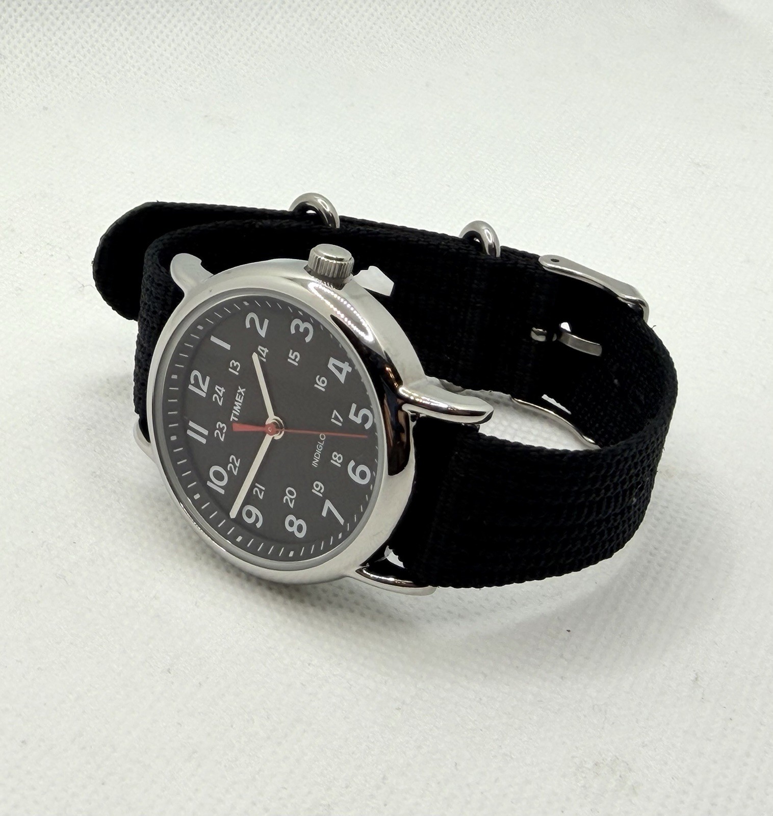 Timex Weekender T2N6479J 38mm Black Dial INDIGLO Nylon Watch | New, No Box