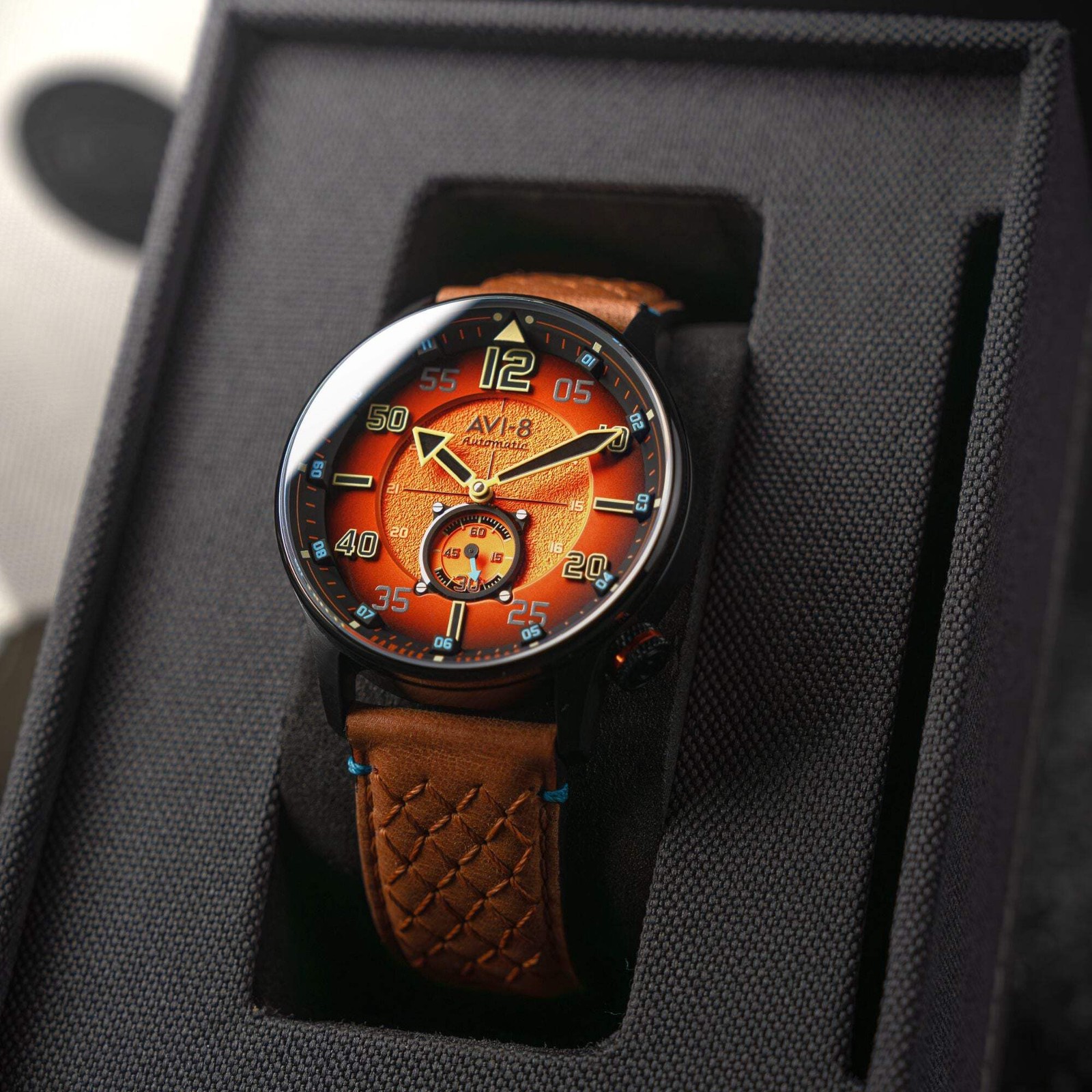 Hawker Typhoon Baldwin Automatic Orange / Brown Leather | Orange Dial Wristwatch