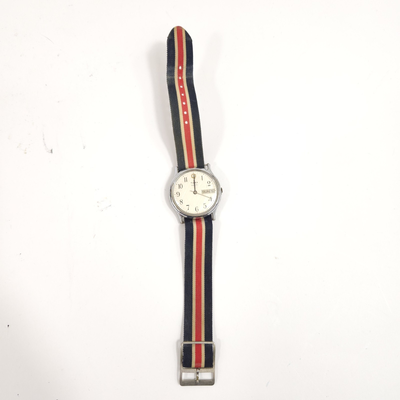 Vtg Timex Quartz M Cell Quartz Watch Rainbow Striped Band Assembled Philippines
