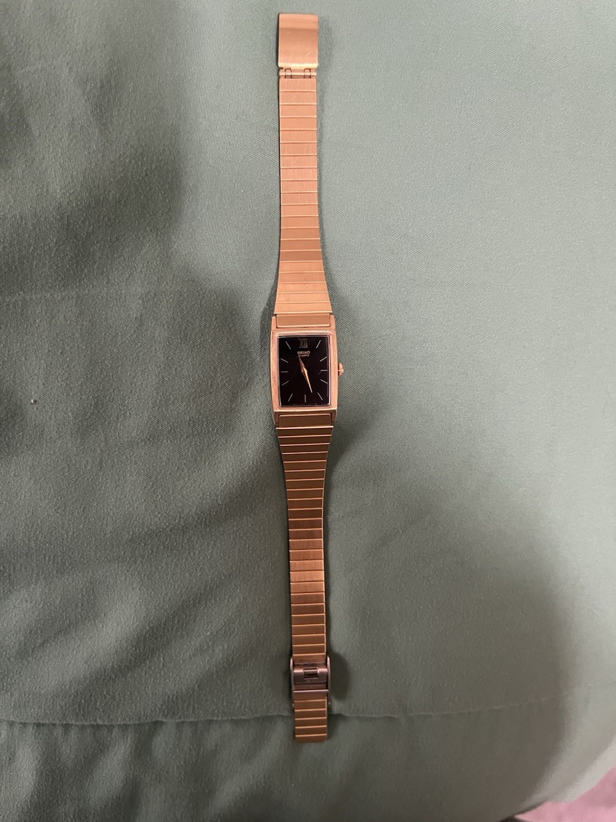 Seiko Lassale Gold Rectangle Quartz Watch Black Dial Stick Indexes Metal …